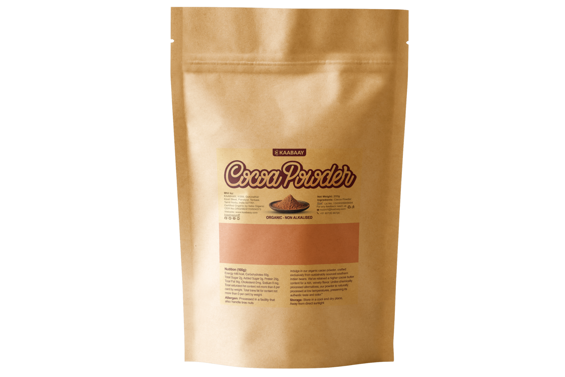 KAABAAY Organic Non-Alkalized Cacao Powder 200gm